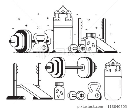Weightlifting and Powerlifting Line Art Icons Weightlifting and Powerlifting Line Art Icons 118840503