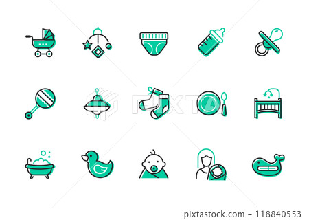 Happy childhood and infancy - set of line design style icons 118840553
