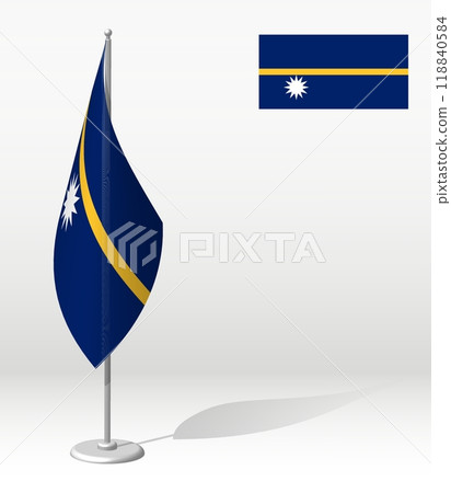 Nauru flag on flagpole for registration of solemn event, meeting foreign guests. National independence day of Nauru. Realistic 3D vector on white 118840584