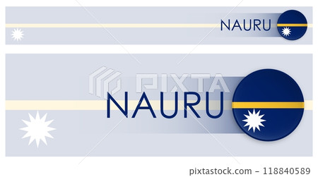 Nauru flag horizontal web banner in modern neomorphism style. Nauru country header button for mobile application or internet site. Vector 118840589