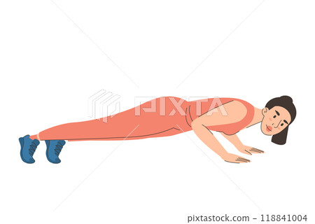 Woman doing push up exercise vector isolated Woman doing push up exercise vector isolated 118841004