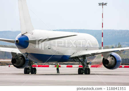 Close up of a taxiing passenger airliner 118841351