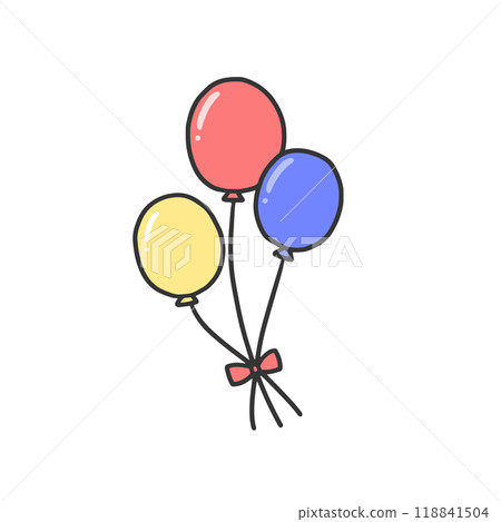Colorful balloons tied with ribbons 118841504