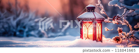 Holiday Lantern on Snowy Scene - Christmas Delight - Generative AI 118841665