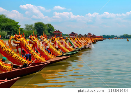 Captivating Dragon Boat Procession in China - Generative AI 118841684