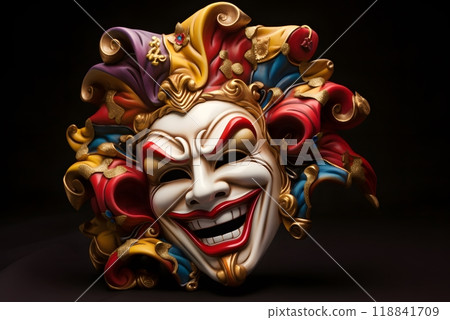 Realistic luxury carnival mask with colorful feathers. 118841709