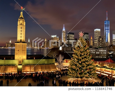 Christmas market in a city with high-rise buildings-3 118841746