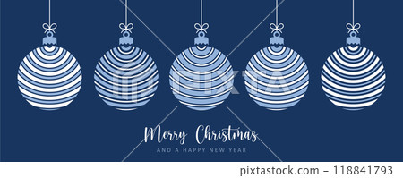 blue christmas card with hanging ball decoration with circle pattern vector illustration 118841793
