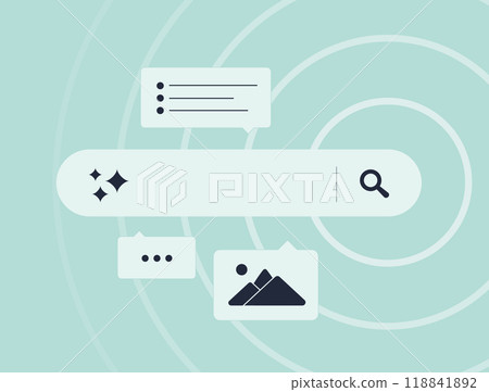 AI search technology is behind SGE search experience concept. Change online search with generative AI. Simple vector illustration with modern icons on white background AI search technology is behind SGE search experience concept. Change online search with generative AI. Simple vector illustration with modern icons on white background 118841892