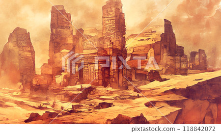荒野中古代遺址插畫景觀 荒野中古代遺址插畫景觀 118842072