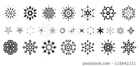 Snowflakes icon collection. Graphic modern black and white ornament. 118842211