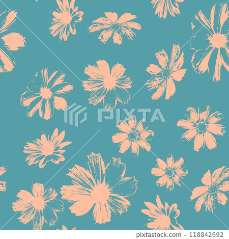 Seamless pattern with flowers blooms stamps. Nature grunge background Seamless pattern with flowers blooms stamps. Nature grunge background 118842692