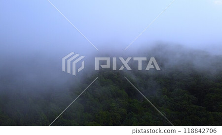 Mountains covered in fog 118842706