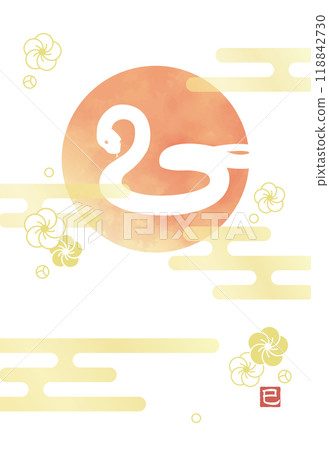 Watercolor-style snake year New Year's card template (without text) Watercolor-style snake year New Year's card template (without text) 118842730