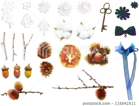 乾燥花插畫素材套裝6(蕾絲、緞帶等) 乾燥花插畫素材套裝6(蕾絲、緞帶等) 118842811