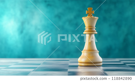 A close-up of a chess king piece on a checkerboard A close-up of a chess king piece on a checkerboard 118842890