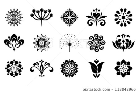 Flowers icon set. Flowers isolated on transparent background. Flowers in modern simple. Cute round flower plant nature collection. Vector illustrator 118842966