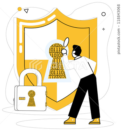 Data security vector illustration. In realm technology, business confidence relies on data protection The concept data security is guardian angel confidential information Trust in business 118843068