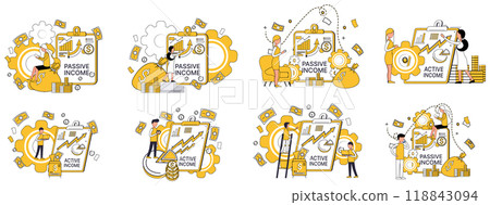 Income vector illustration. Currency, common language, facilitates trade in marketplace wealth Earning is melody sung by those dancing to rhythm financial success Financial strategies are brushstrokes 118843094