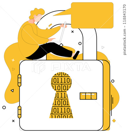Data security vector illustration. In realm technology, data security is guardian business integrity Protecting data is like securing vault confidentiality in cyberspace Cyber threats are repelled 118843170
