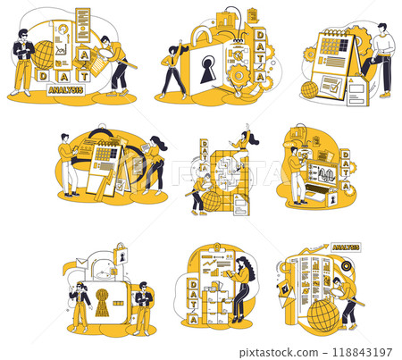 Big data vector illustration. Analysis, architects blueprint, designs structures wisdom within big data Big data concept, cosmic blueprint, outlines grand design information universe 118843197