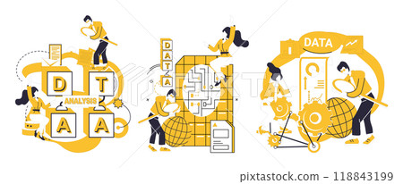 Big data vector illustration. Research, compass, navigates through uncharted seas big data exploration Big data metaphor, cosmic dance, choreographs patterns in celestial tapestry information 118843199