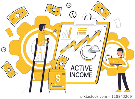Income vector illustration. Profit, golden fruit financial endeavors, sweetens taste success Banking is reservoir where waters financial stability are stored Investments, like seeds, bear promise 118843209