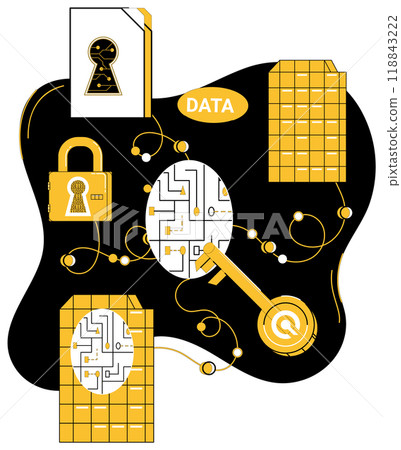 Data security vector illustration. Trust in business is woven into fabric data security practices Data protection is insurance ensures safety sensitive information In digital era, data security Data security vector illustration. Trust in business is woven into fabric data security practices Data protection is insurance ensures safety sensitive information In digital era, data security 118843222