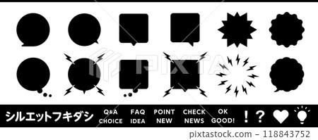 Circle, square, and silhouette speech bubble design material set 118843752