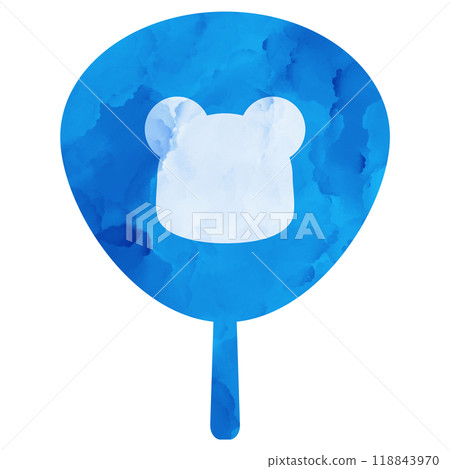 Illustration material: fan, hand-drawn, watercolor, blue, bear 118843970