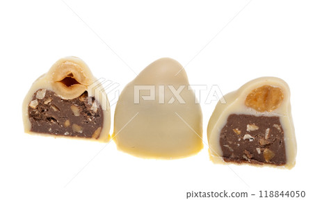 chocolate candies with nuts isolated chocolate candies with nuts isolated 118844050