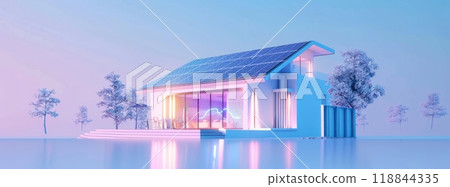 3D rendering of a house on water with trees in the background 118844335