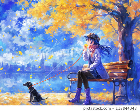 Walking the dog in the park 118844348