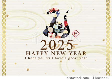 2025 Year of the Snake - Japanese-style floral snake New Year's card template 2025 Year of the Snake - Japanese-style floral snake New Year's card template 118844450