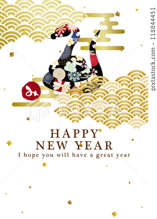 2025蛇年新年賀卡模板日式花卉圖案蛇 2025蛇年新年賀卡模板日式花卉圖案蛇 118844451