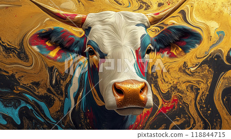 漂亮的金沙油漆抽象艺术牛插画 漂亮的金沙油漆抽象艺术牛插画 118844715