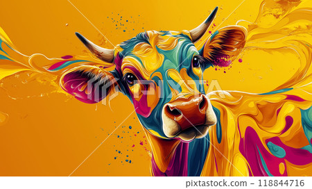 漂亮的金沙油漆抽象艺术牛插画 漂亮的金沙油漆抽象艺术牛插画 118844716