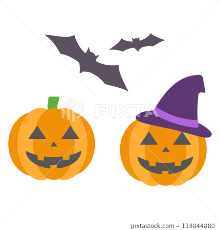 Jack-o-lantern and bat illustration 118844880