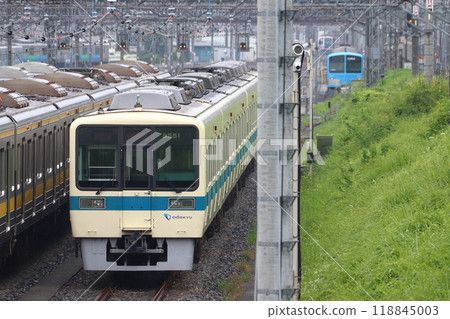 Odakyu 8000 series train (Seibu Railway Sustainer train, No. 1 acquired train) parked at Kotesashi Depot 118845003