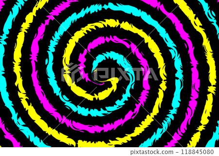 Bright spiral. Background image. The bright rainbow spiral consists of four colors: black, yellow, pink and blue. Bright spiral. Background image. The bright rainbow spiral consists of four colors: black, yellow, pink and blue. 118845080