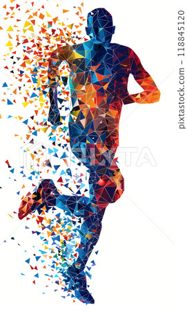 The Athlete's Journey: A Summer Olympics Runner in a Geometric Mosaic 118845120