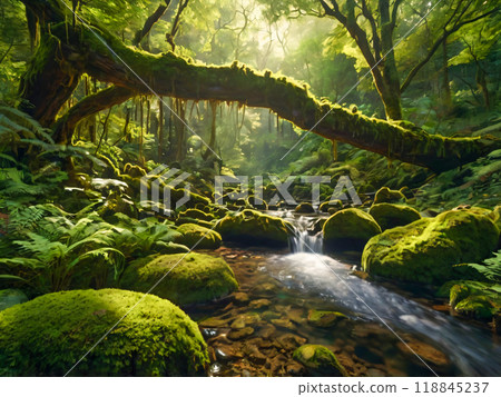moss on a stone in the forest 118845237