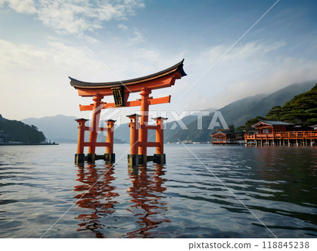 red japanese pavilion on mountain red japanese pavilion on mountain 118845238