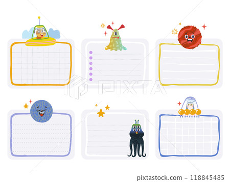 A set note templates with aliens and space theme. Vector illustration 118845485