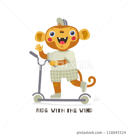 A monkey rides a scooter on a white background. Vector illustration 118845524