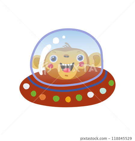 A monkey is flying on a flying saucer on a white background. Vector illustration A monkey is flying on a flying saucer on a white background. Vector illustration 118845529