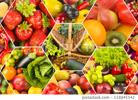 Healthy vegetables and fruit food. Collage. 118845542