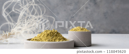 Banner. Raw henna powder for natural hair and eyebrow coloring dyeing Banner. Raw henna powder for natural hair and eyebrow coloring dyeing 118845620