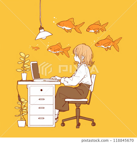 Working women and fish Working women and fish 118845670