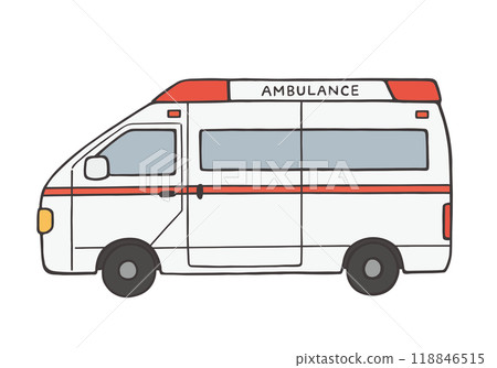 Hand-drawn illustration of an ambulance from the side 118846515